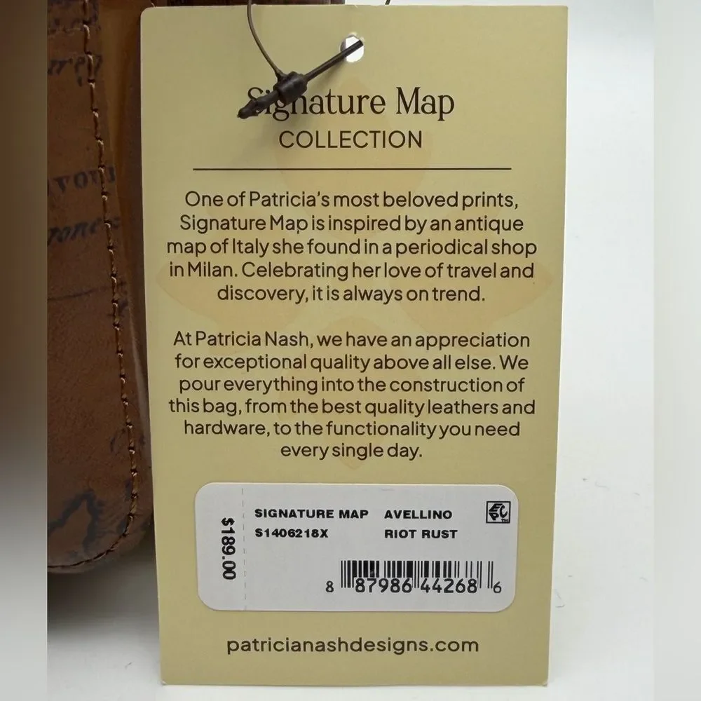 NWT Patricia Nash Avelino Leather Crossbody with Vintage Map of Print Italy